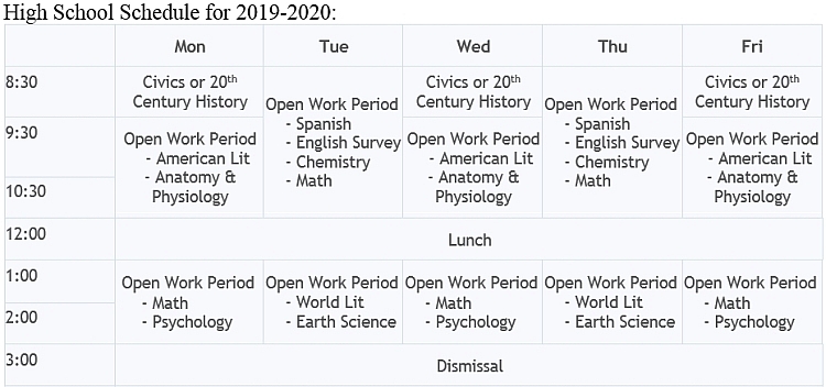 Sample High School Schedule